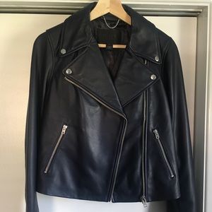 Jcrew Navy Blue Leather Motorcycle jacket